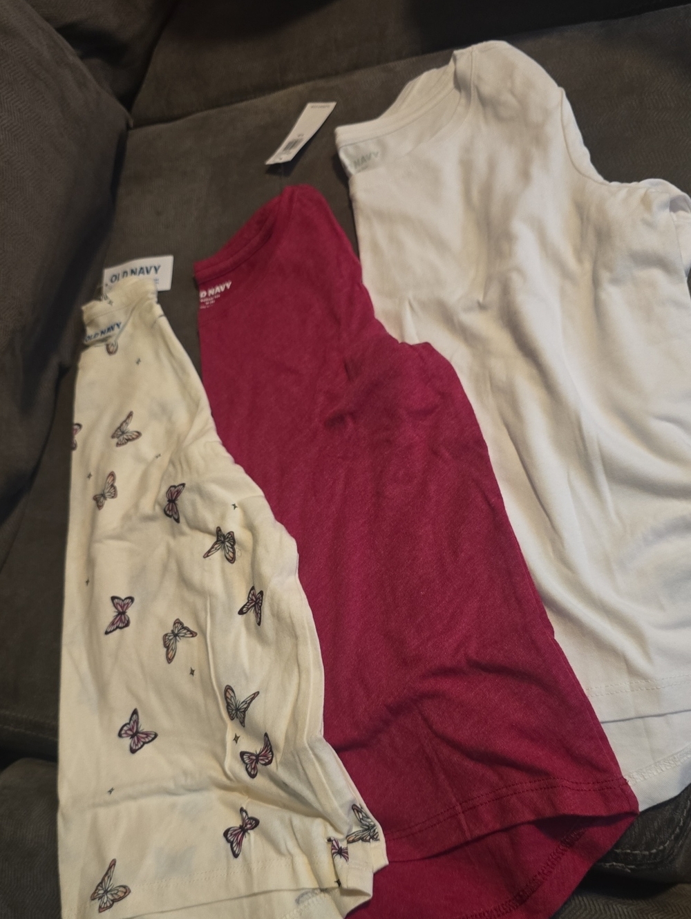 Old Navy Girls' Top 3-Pack in White, Mauve, and Cream Butterfly Print